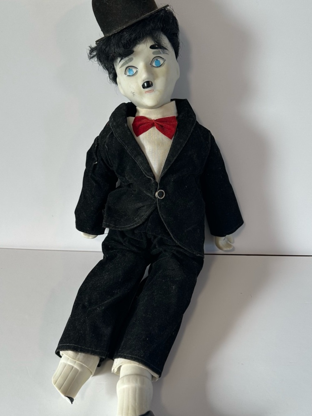 Vintage Charlie Chaplin Doll Black Suit Bowler Hat – AS IS
